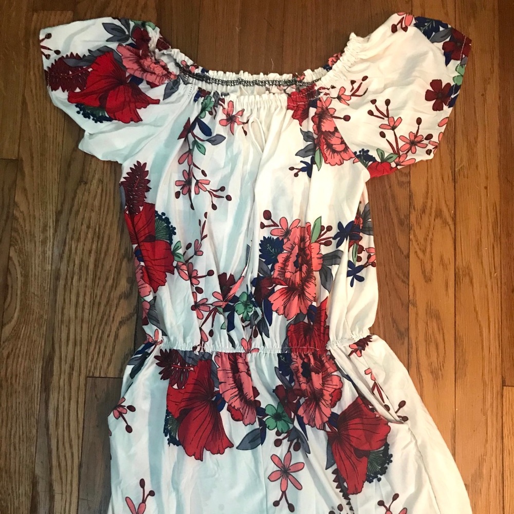 White Flowered Romper- New